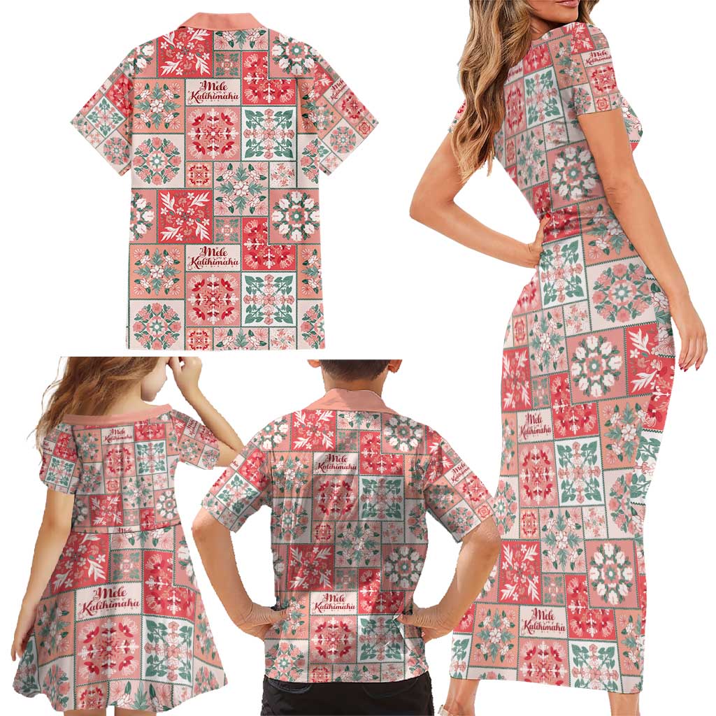 Mele Kalikimaka Hawaii Christmas Family Matching Short Sleeve Bodycon Dress and Hawaiian Shirt Ulaula Seamless Floral Motif - Polynesian Pride