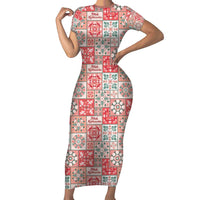 Mele Kalikimaka Hawaii Christmas Family Matching Short Sleeve Bodycon Dress and Hawaiian Shirt Ulaula Seamless Floral Motif - Polynesian Pride