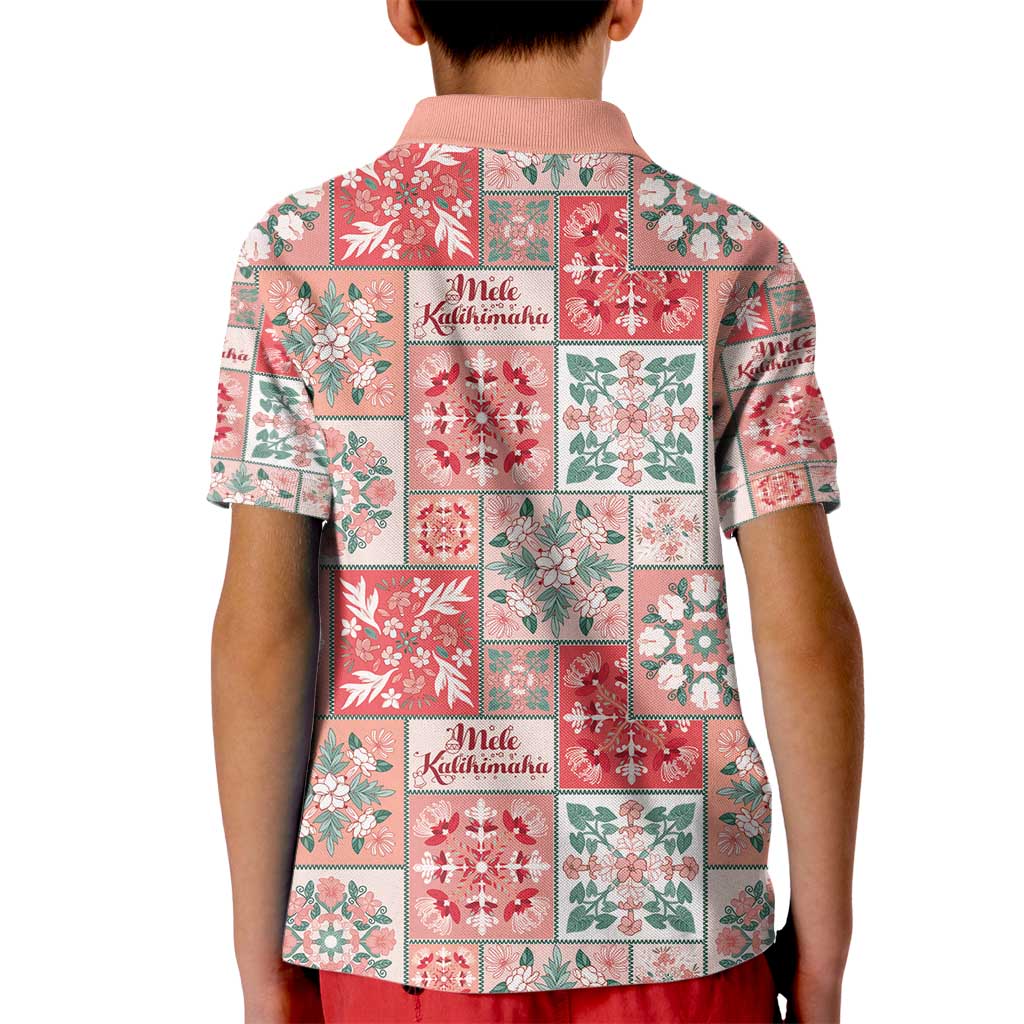 Mele Kalikimaka Hawaii Christmas Kid Polo Shirt Ulaula Seamless Floral Motif - Polynesian Pride