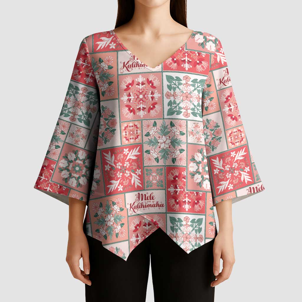 Mele Kalikimaka Hawaii Christmas Kimono Sleeve Blouse Ulaula Seamless Floral Motif - Polynesian Pride