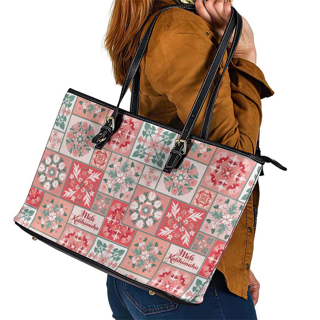 Mele Kalikimaka Hawaii Christmas Leather Tote Bag Ulaula Seamless Floral Motif - Polynesian Pride