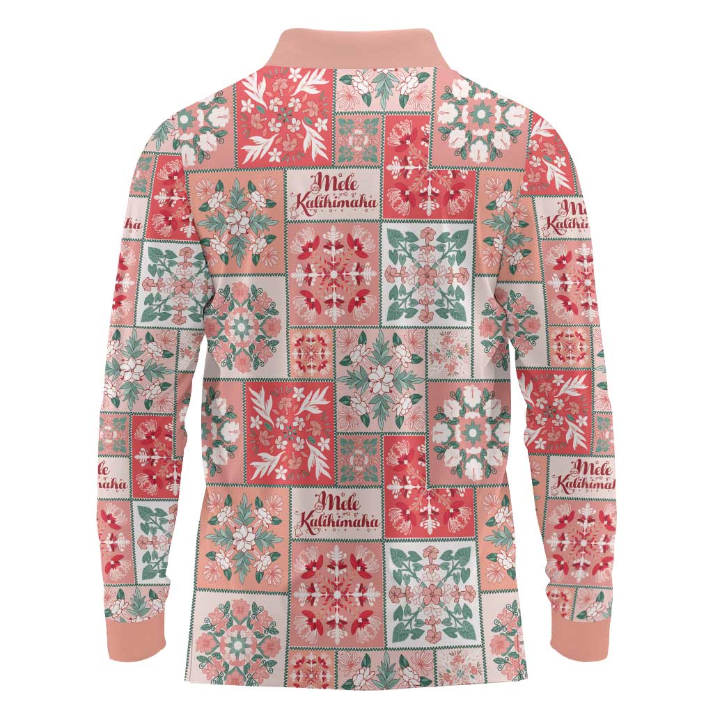 Mele Kalikimaka Hawaii Christmas Long Sleeve Polo Shirt Ulaula Seamless Floral Motif - Polynesian Pride