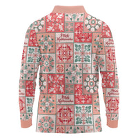 Mele Kalikimaka Hawaii Christmas Long Sleeve Polo Shirt Ulaula Seamless Floral Motif - Polynesian Pride