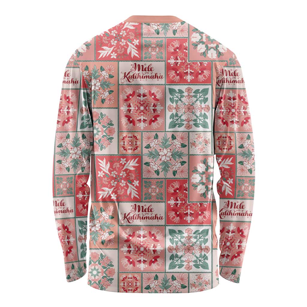 Mele Kalikimaka Hawaii Christmas Long Sleeve Shirt Ulaula Seamless Floral Motif - Polynesian Pride