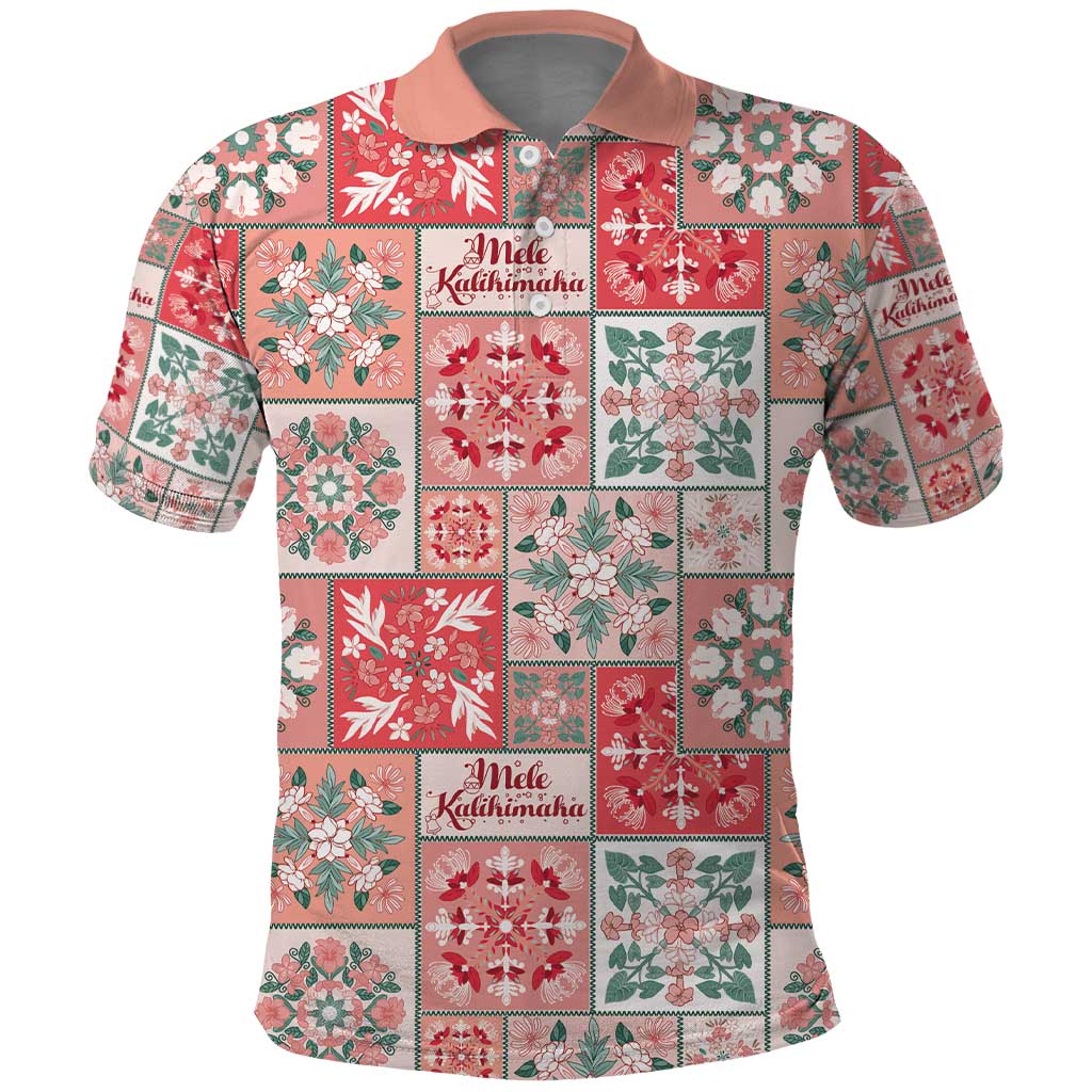 Mele Kalikimaka Hawaii Christmas Polo Shirt Ulaula Seamless Floral Motif - Polynesian Pride