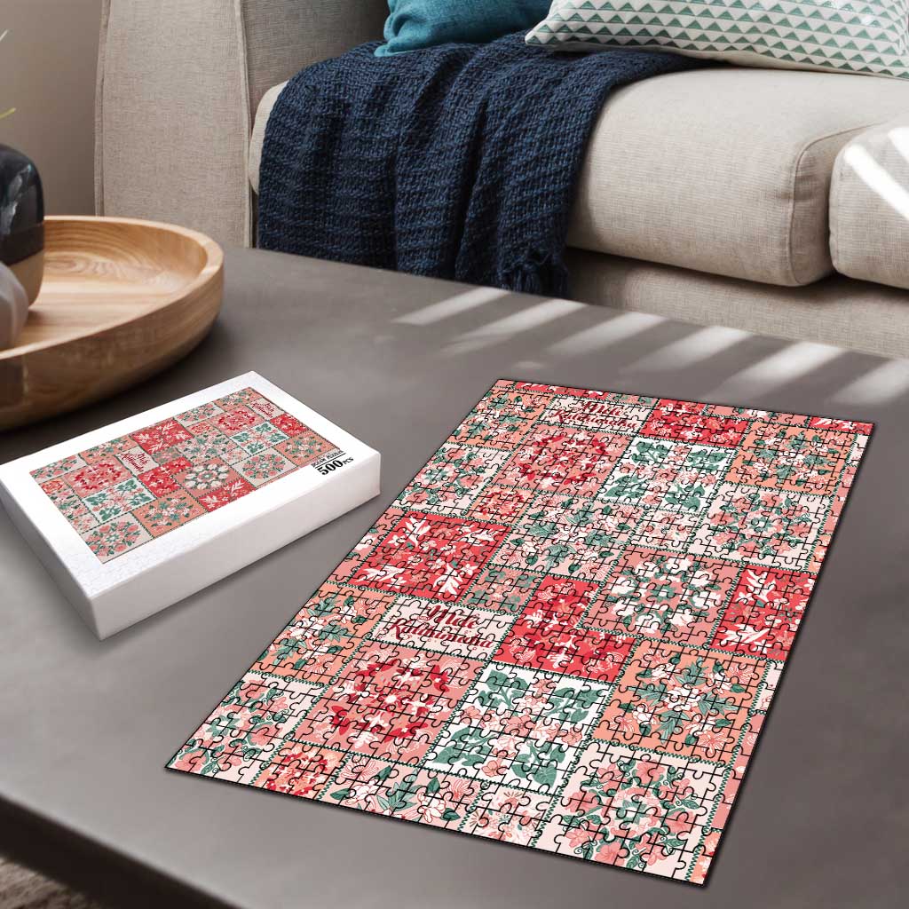 Mele Kalikimaka Hawaii Christmas Puzzle Ulaula Seamless Floral Motif - Polynesian Pride