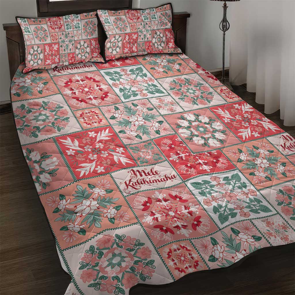Mele Kalikimaka Hawaii Christmas Quilt Bed Set Ulaula Seamless Floral Motif - Polynesian Pride