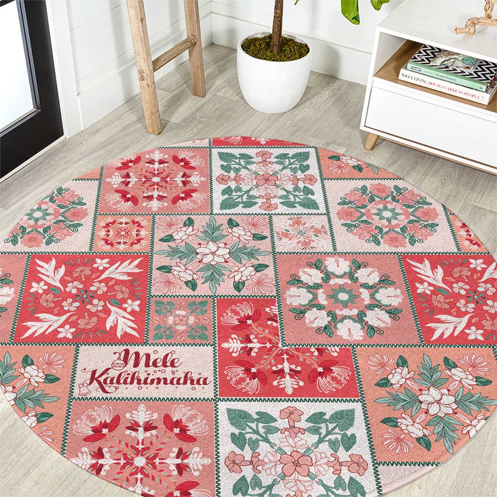 Mele Kalikimaka Hawaii Christmas Round Carpet Ulaula Seamless Floral Motif - Polynesian Pride