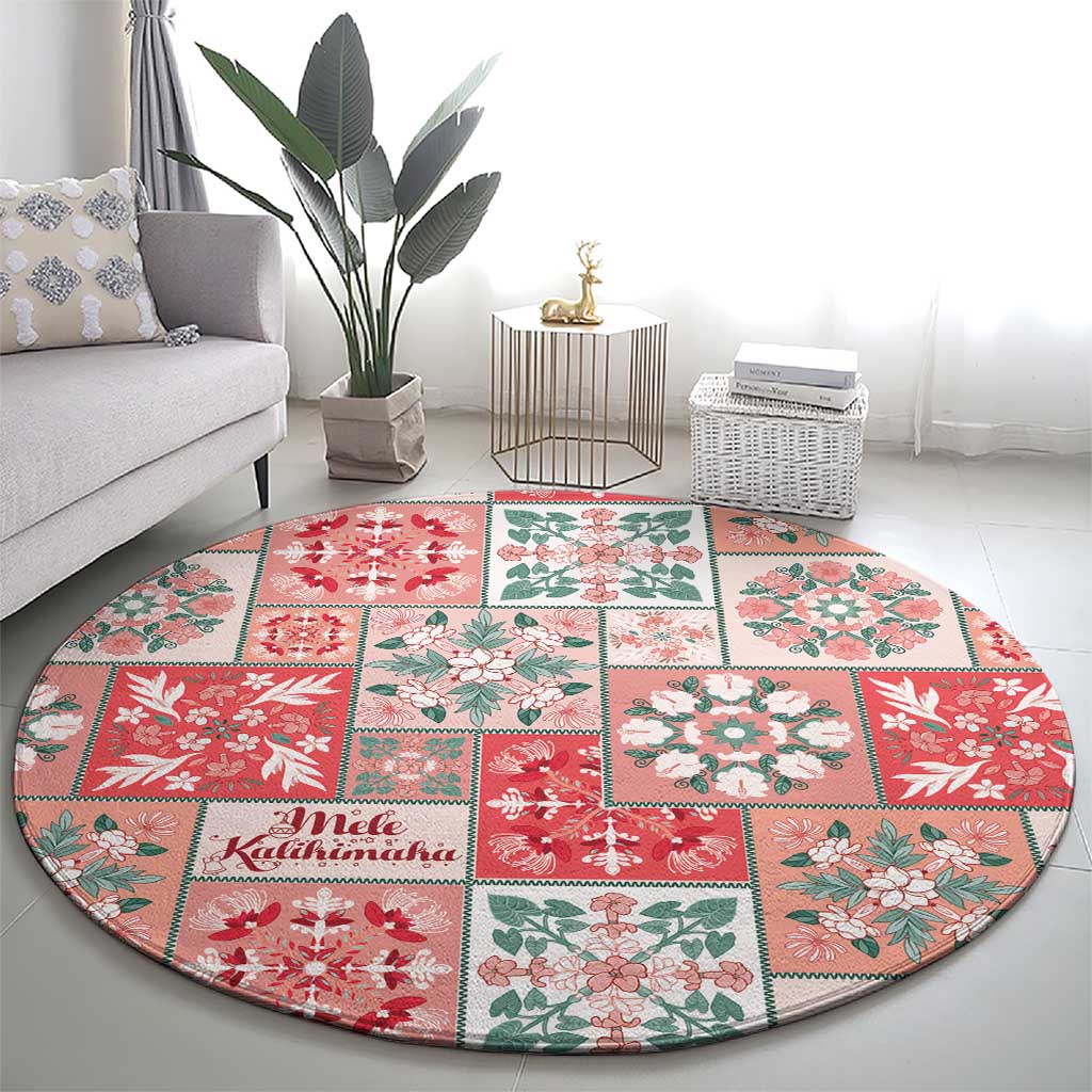 Mele Kalikimaka Hawaii Christmas Round Carpet Ulaula Seamless Floral Motif - Polynesian Pride