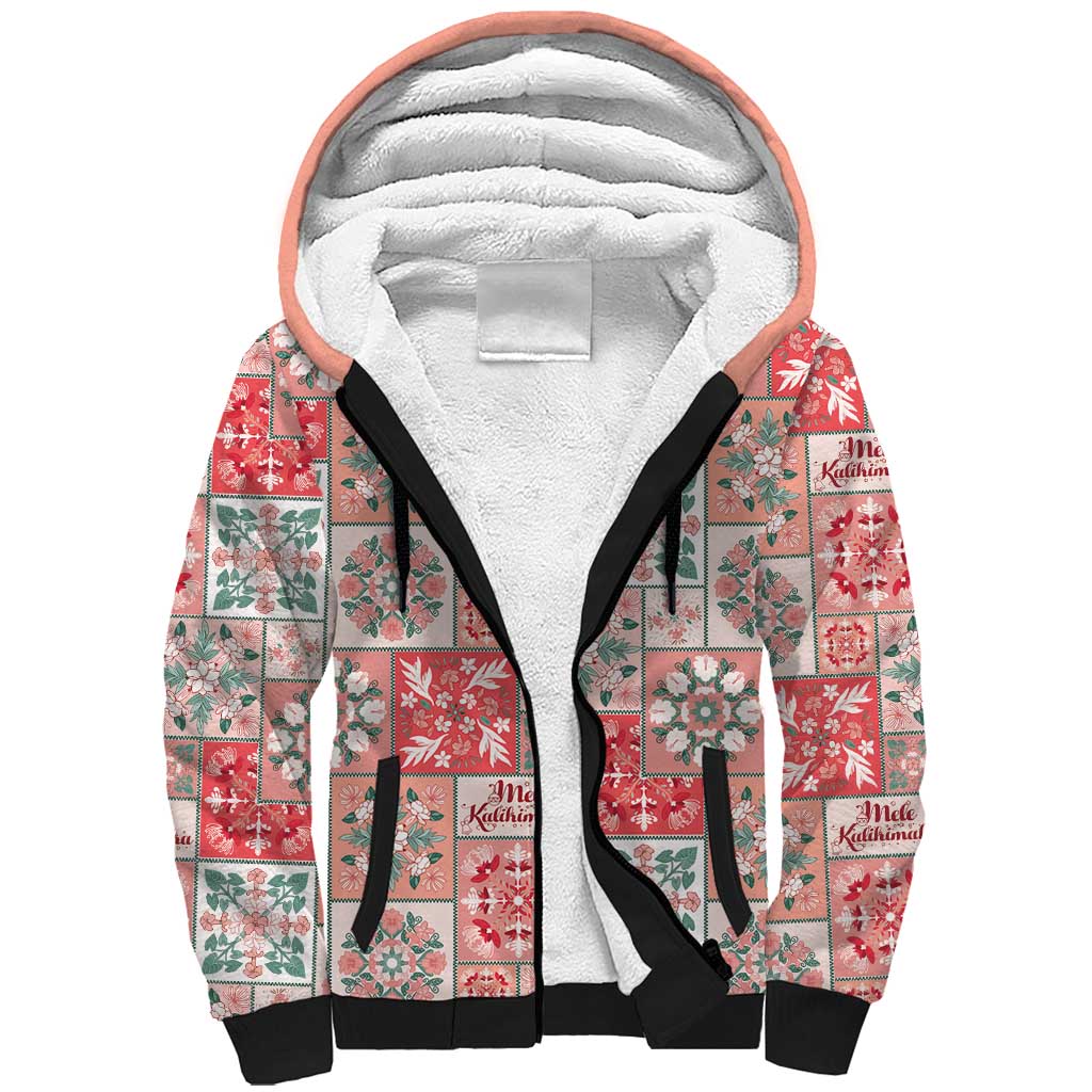 Mele Kalikimaka Hawaii Christmas Sherpa Hoodie Ulaula Seamless Floral Motif - Polynesian Pride