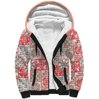Mele Kalikimaka Hawaii Christmas Sherpa Hoodie Ulaula Seamless Floral Motif - Polynesian Pride