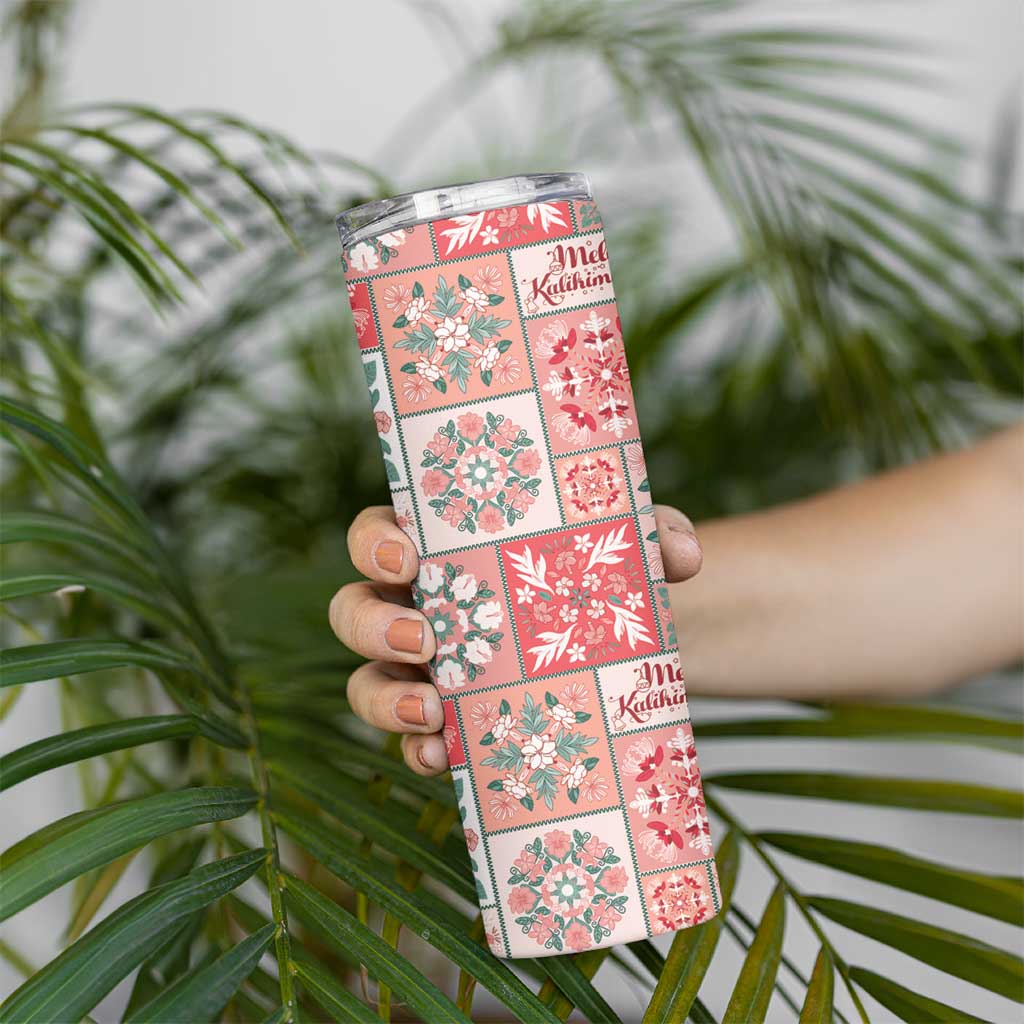 Mele Kalikimaka Hawaii Christmas Skinny Tumbler Ulaula Seamless Floral Motif - Polynesian Pride