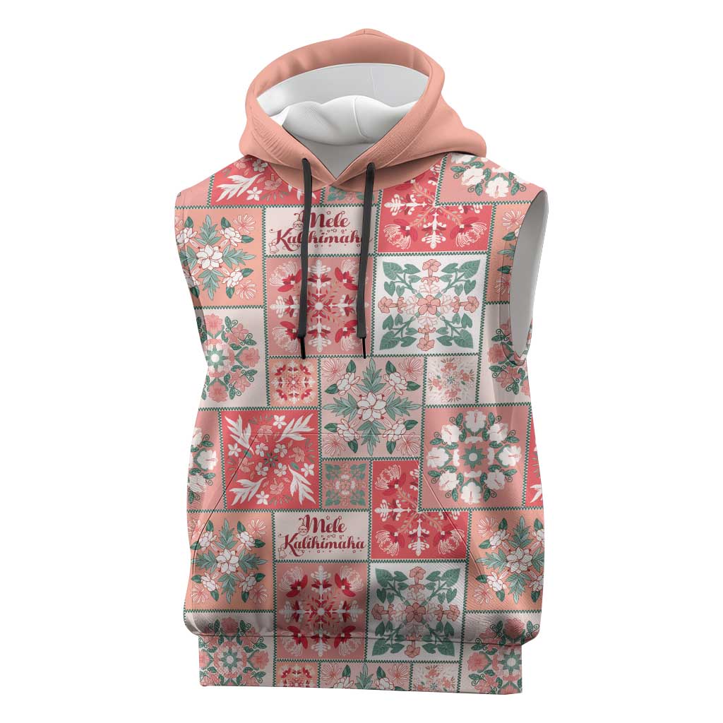 Mele Kalikimaka Hawaii Christmas Sleeveless Hoodie Ulaula Seamless Floral Motif - Polynesian Pride