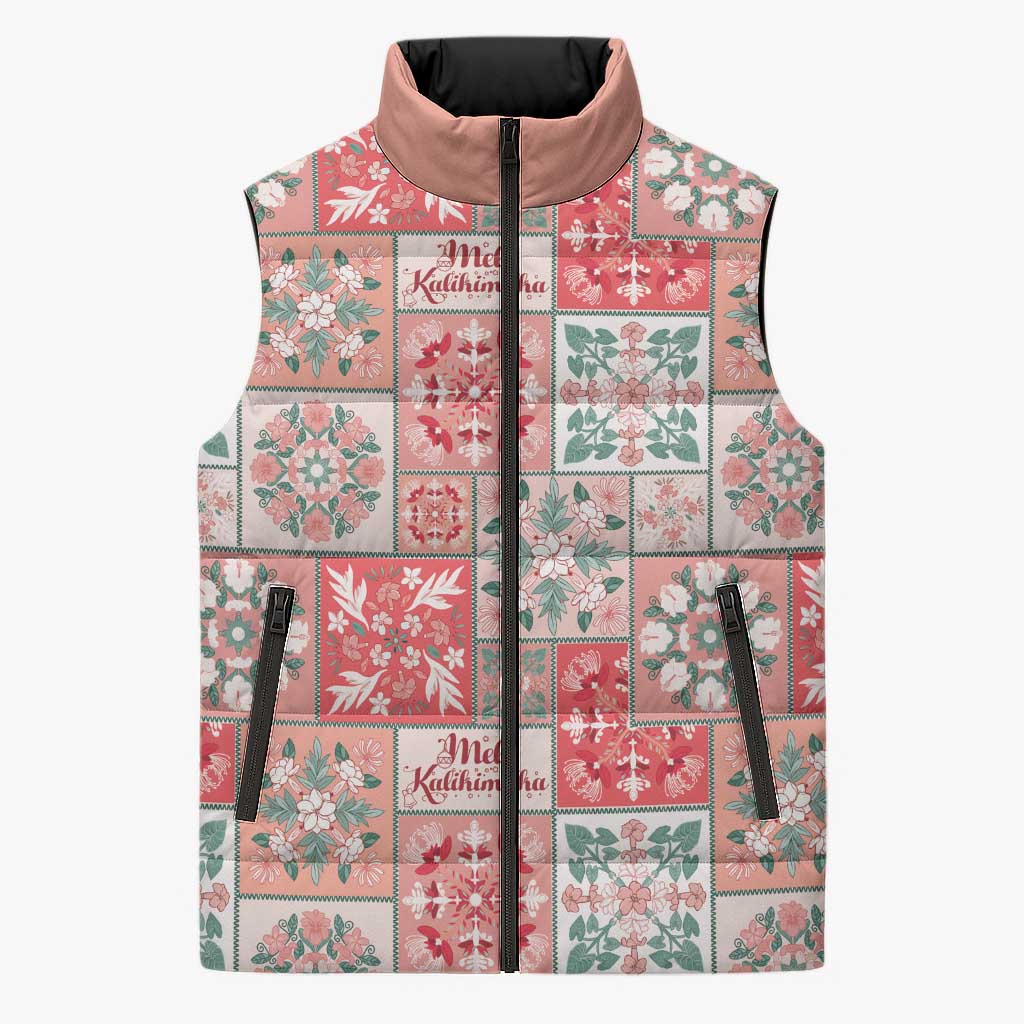 Mele Kalikimaka Hawaii Christmas Sleeveless Puffer Jacket Ulaula Seamless Floral Motif - Polynesian Pride