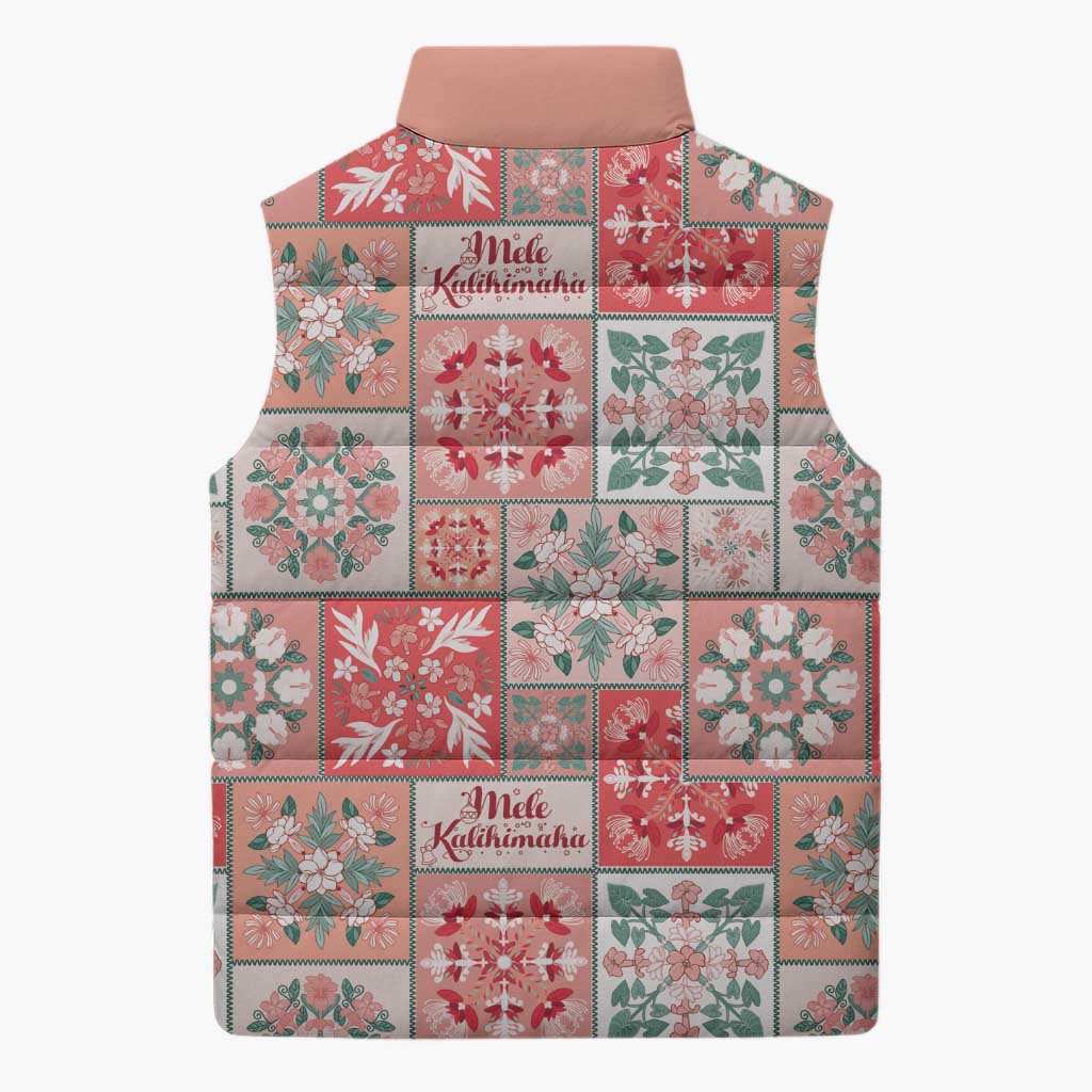 Mele Kalikimaka Hawaii Christmas Sleeveless Puffer Jacket Ulaula Seamless Floral Motif - Polynesian Pride