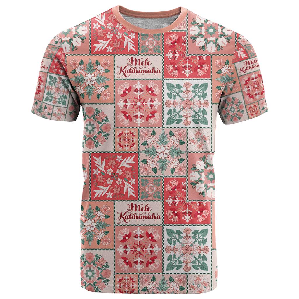 Mele Kalikimaka Hawaii Christmas T Shirt Ulaula Seamless Floral Motif - Polynesian Pride