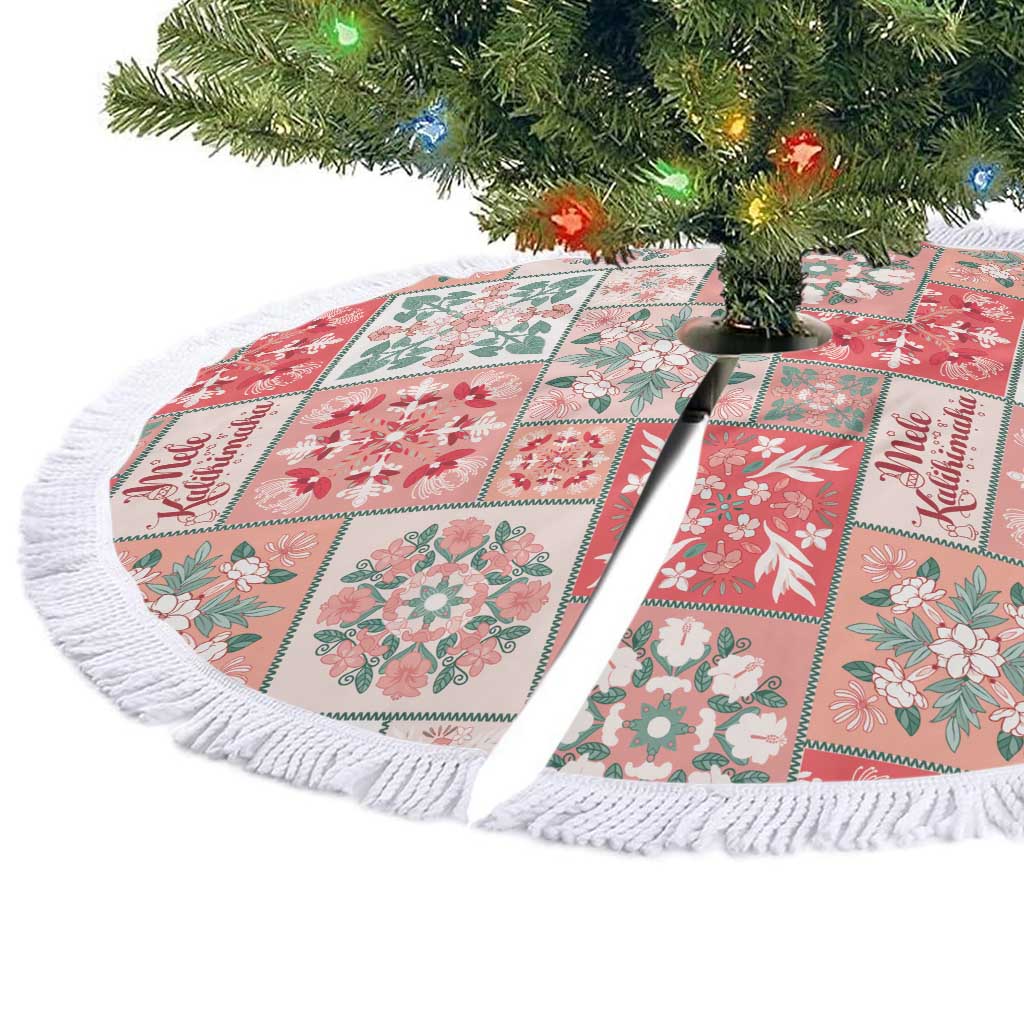 Mele Kalikimaka Hawaii Christmas Tree Skirt Ulaula Seamless Floral Motif - Polynesian Pride