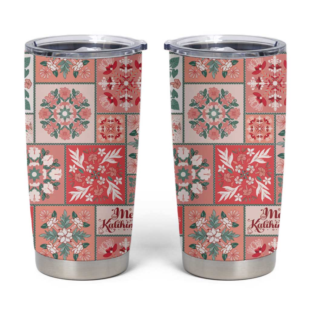 Mele Kalikimaka Hawaii Christmas Tumbler Cup Ulaula Seamless Floral Motif - Polynesian Pride
