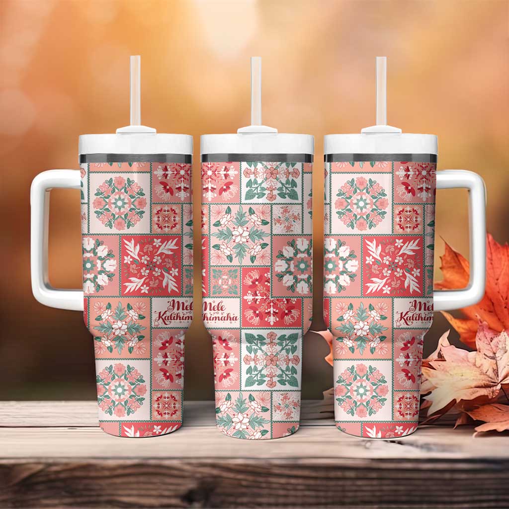 Mele Kalikimaka Hawaii Christmas Tumbler With Handle Ulaula Seamless Floral Motif - Polynesian Pride