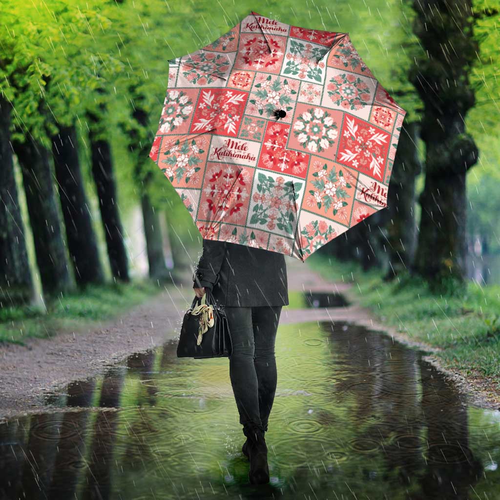 Mele Kalikimaka Hawaii Christmas Umbrella Ulaula Seamless Floral Motif - Polynesian Pride