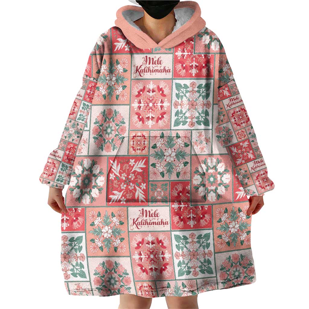 Mele Kalikimaka Hawaii Christmas Wearable Blanket Hoodie Ulaula Seamless Floral Motif - Polynesian Pride