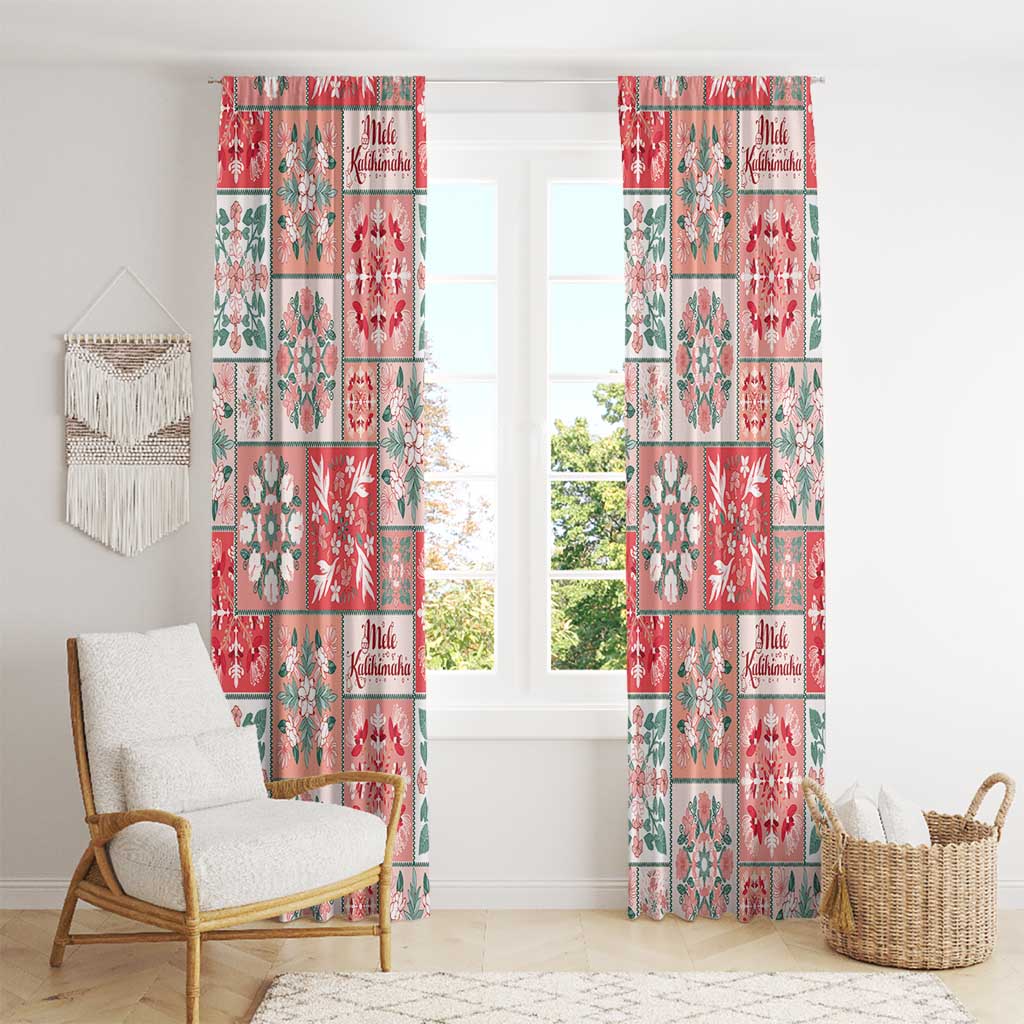 Mele Kalikimaka Hawaii Christmas Window Curtain Ulaula Seamless Floral Motif - Polynesian Pride