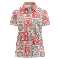 Mele Kalikimaka Hawaii Christmas Women Polo Shirt Ulaula Seamless Floral Motif - Polynesian Pride