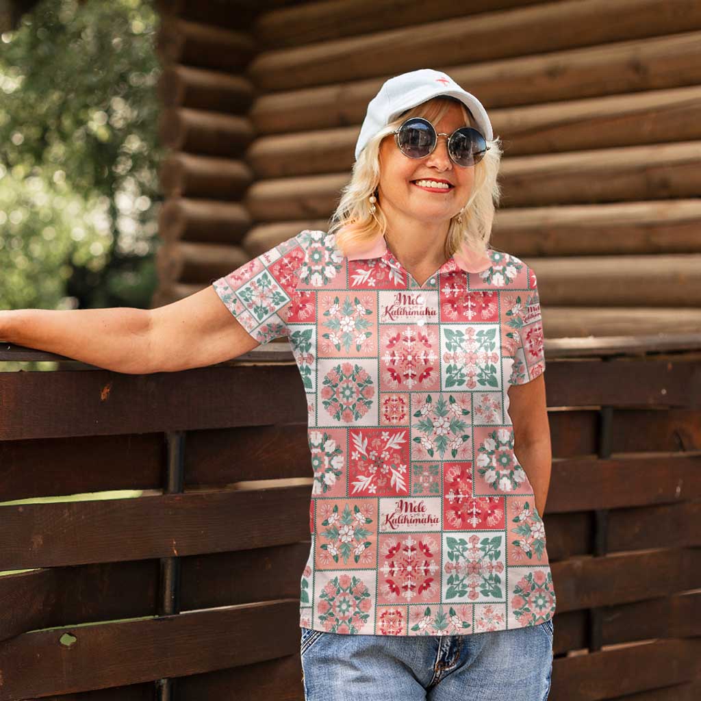 Mele Kalikimaka Hawaii Christmas Women Polo Shirt Ulaula Seamless Floral Motif - Polynesian Pride