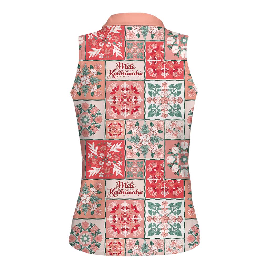 Mele Kalikimaka Hawaii Christmas Women Sleeveless Polo Shirt Ulaula Seamless Floral Motif - Polynesian Pride