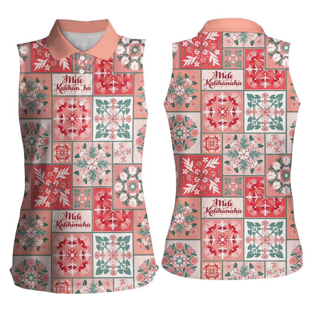 Mele Kalikimaka Hawaii Christmas Women Sleeveless Polo Shirt Ulaula Seamless Floral Motif - Polynesian Pride