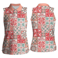Mele Kalikimaka Hawaii Christmas Women Sleeveless Polo Shirt Ulaula Seamless Floral Motif - Polynesian Pride