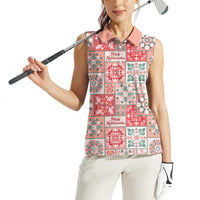 Mele Kalikimaka Hawaii Christmas Women Sleeveless Polo Shirt Ulaula Seamless Floral Motif - Polynesian Pride