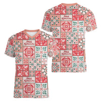 Mele Kalikimaka Hawaii Christmas Women V-Neck T-Shirt Ulaula Seamless Floral Motif - Polynesian Pride