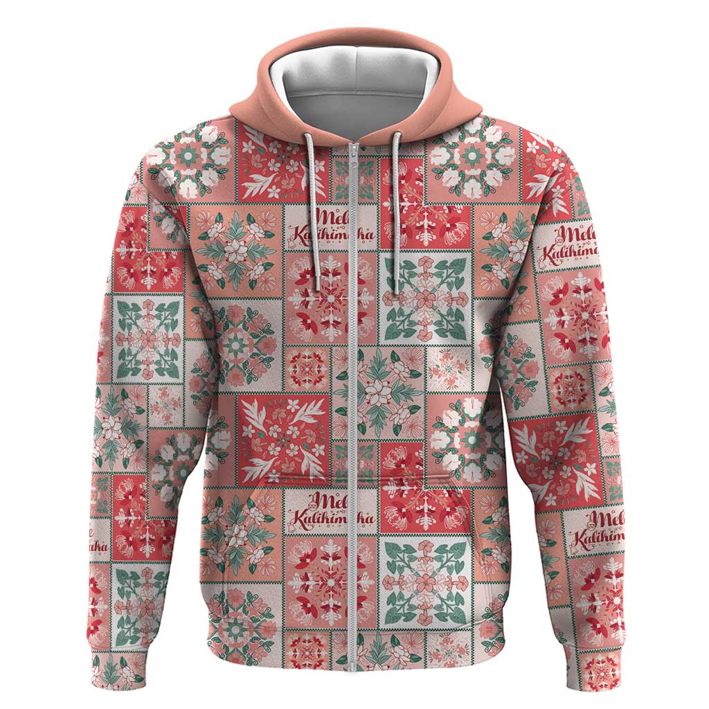 Mele Kalikimaka Hawaii Christmas Zip Hoodie Ulaula Seamless Floral Motif - Polynesian Pride