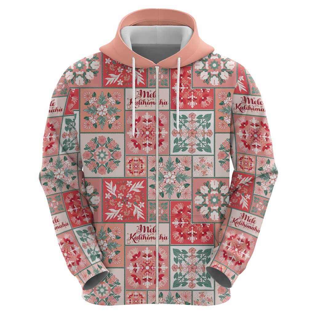 Mele Kalikimaka Hawaii Christmas Zip Hoodie Ulaula Seamless Floral Motif - Polynesian Pride