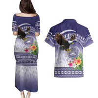 American Samoa Bald Eagle Couples Matching Puletasi and Hawaiian Shirt Polynesian Tropical Flowers LT9 - Polynesian Pride