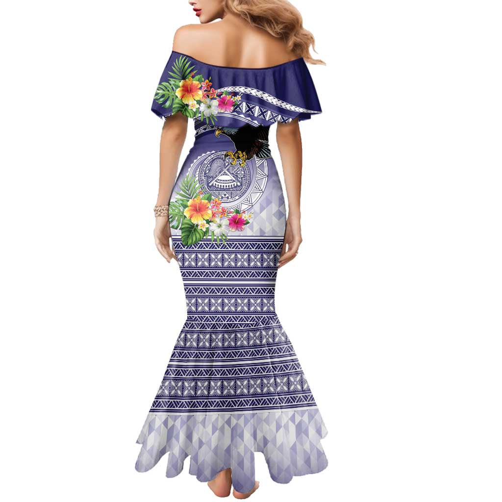 American Samoa Bald Eagle Family Matching Mermaid Dress and Hawaiian Shirt Polynesian Tropical Flowers