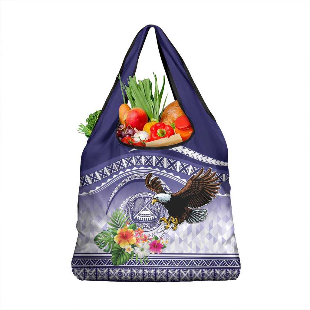 American Samoa Bald Eagle Grocery Bag Polynesian Tropical Flowers