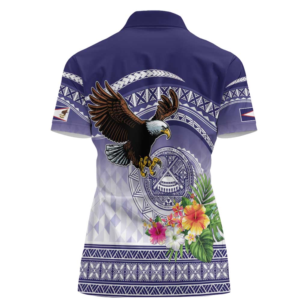 American Samoa Bald Eagle Women Polo Shirt Polynesian Tropical Flowers