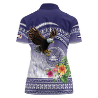 American Samoa Bald Eagle Women Polo Shirt Polynesian Tropical Flowers