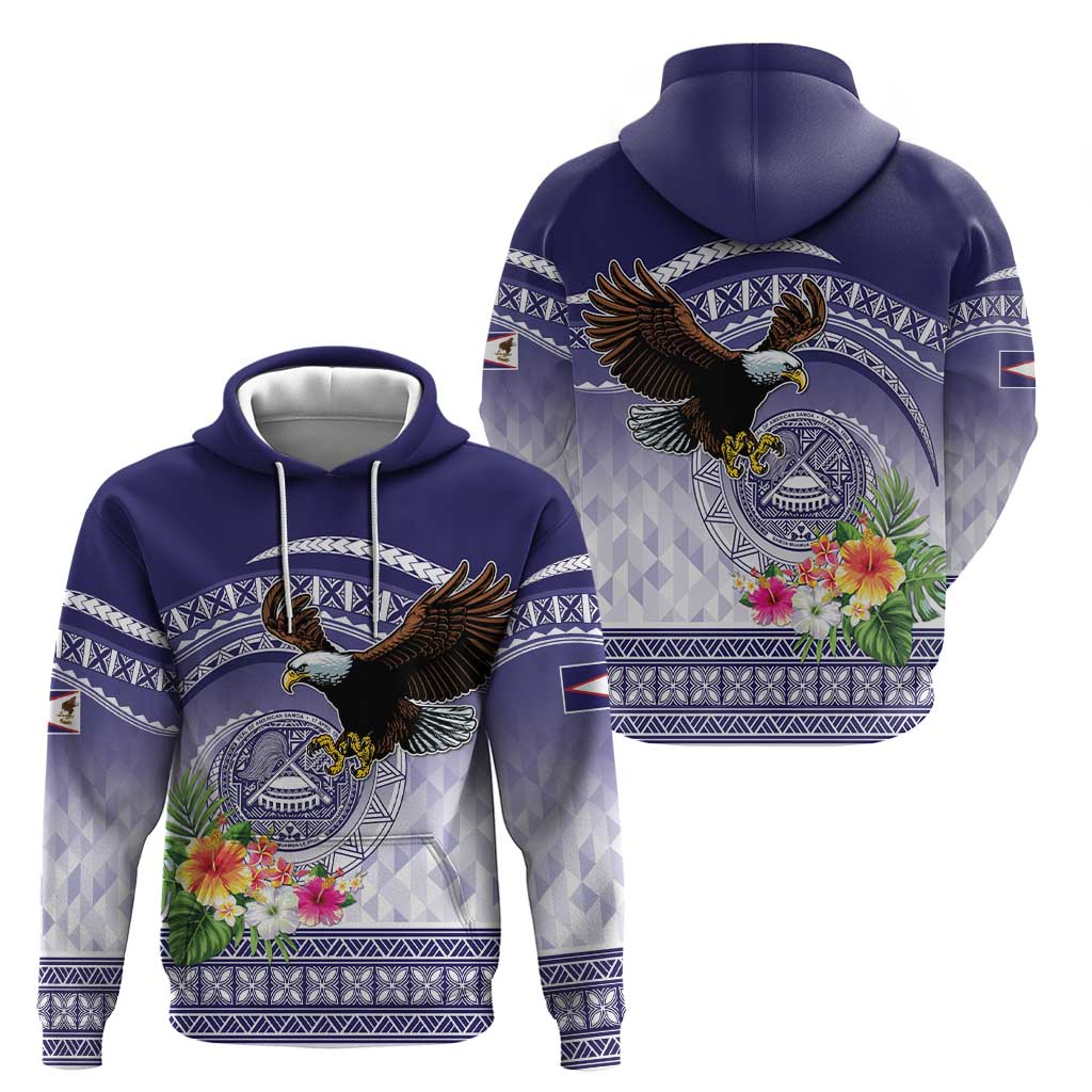 American Samoa Bald Eagle Zip Hoodie Polynesian Tropical Flowers