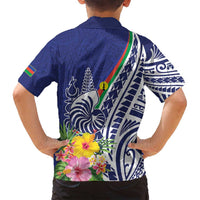 New Caledonia Kagu Bird Family Matching Long Sleeve Bodycon Dress and Hawaiian Shirt Polynesian Tropical Flowers LT9 - Polynesian Pride