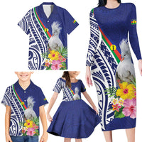New Caledonia Kagu Bird Family Matching Long Sleeve Bodycon Dress and Hawaiian Shirt Polynesian Tropical Flowers LT9 - Polynesian Pride