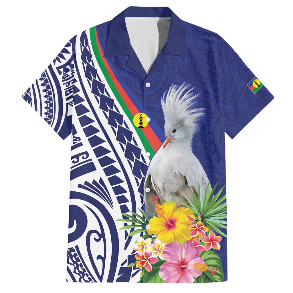 New Caledonia Kagu Bird Family Matching Long Sleeve Bodycon Dress and Hawaiian Shirt Polynesian Tropical Flowers LT9 Dad's Shirt - Short Sleeve Blue - Polynesian Pride
