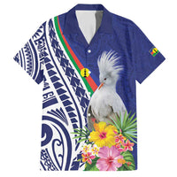 New Caledonia Kagu Bird Family Matching Long Sleeve Bodycon Dress and Hawaiian Shirt Polynesian Tropical Flowers LT9 Dad's Shirt - Short Sleeve Blue - Polynesian Pride