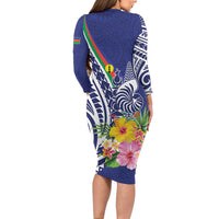 New Caledonia Kagu Bird Family Matching Long Sleeve Bodycon Dress and Hawaiian Shirt Polynesian Tropical Flowers LT9 - Polynesian Pride