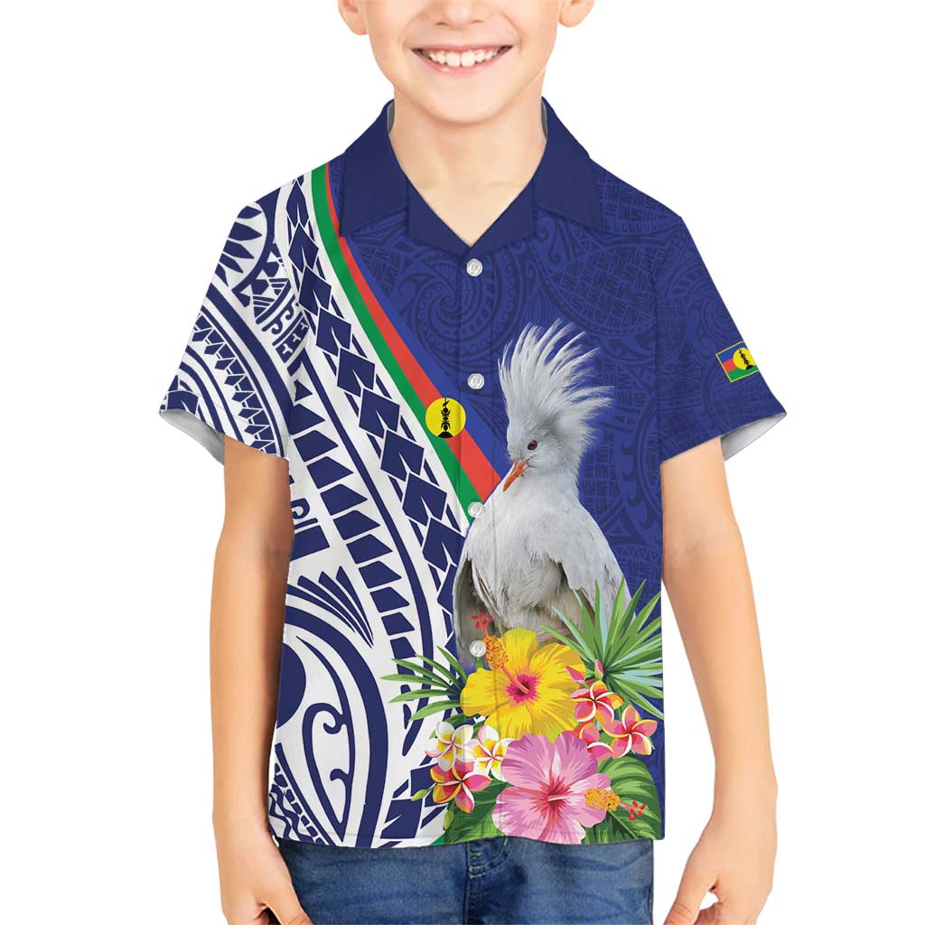 New Caledonia Kagu Bird Family Matching Long Sleeve Bodycon Dress and Hawaiian Shirt Polynesian Tropical Flowers LT9 Son's Shirt Blue - Polynesian Pride
