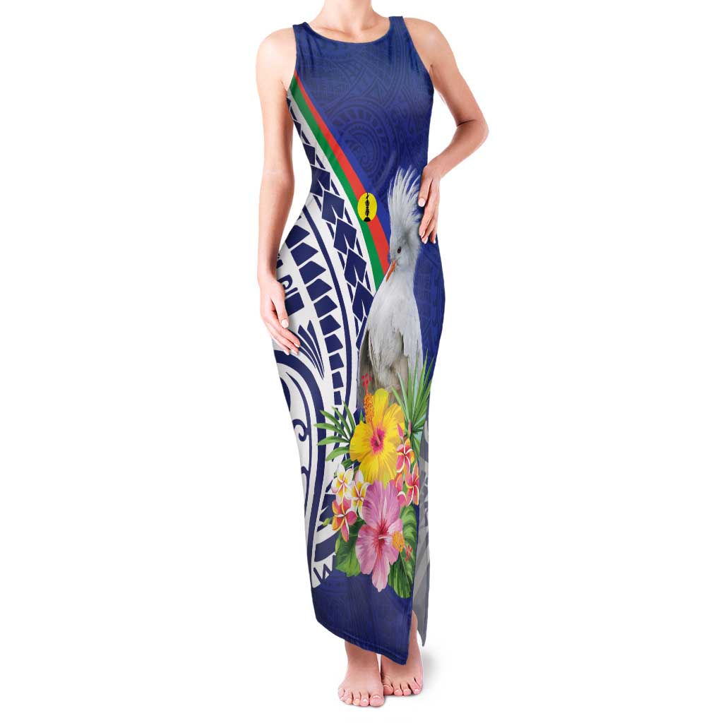 New Caledonia Kagu Bird Family Matching Tank Maxi Dress and Hawaiian Shirt Polynesian Tropical Flowers
