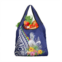 New Caledonia Kagu Bird Grocery Bag Polynesian Tropical Flowers