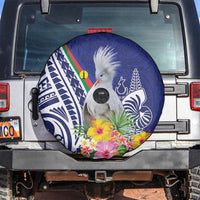 New Caledonia Kagu Bird Spare Tire Cover Polynesian Tropical Flowers
